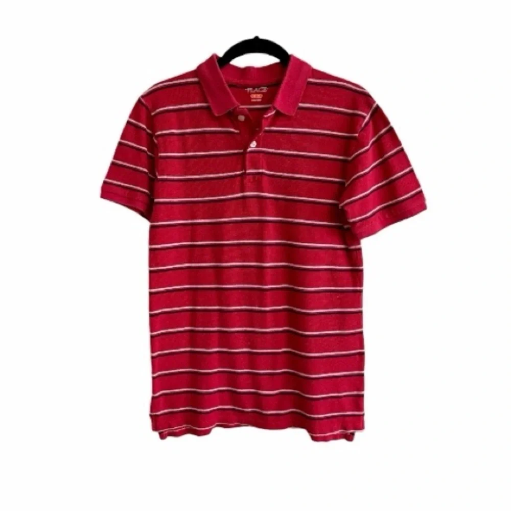 CHILDRENS PLACE, BOYS, RED, STRIPED POLO. 2-BUTTON PLACKET. SIZE XL(14)
